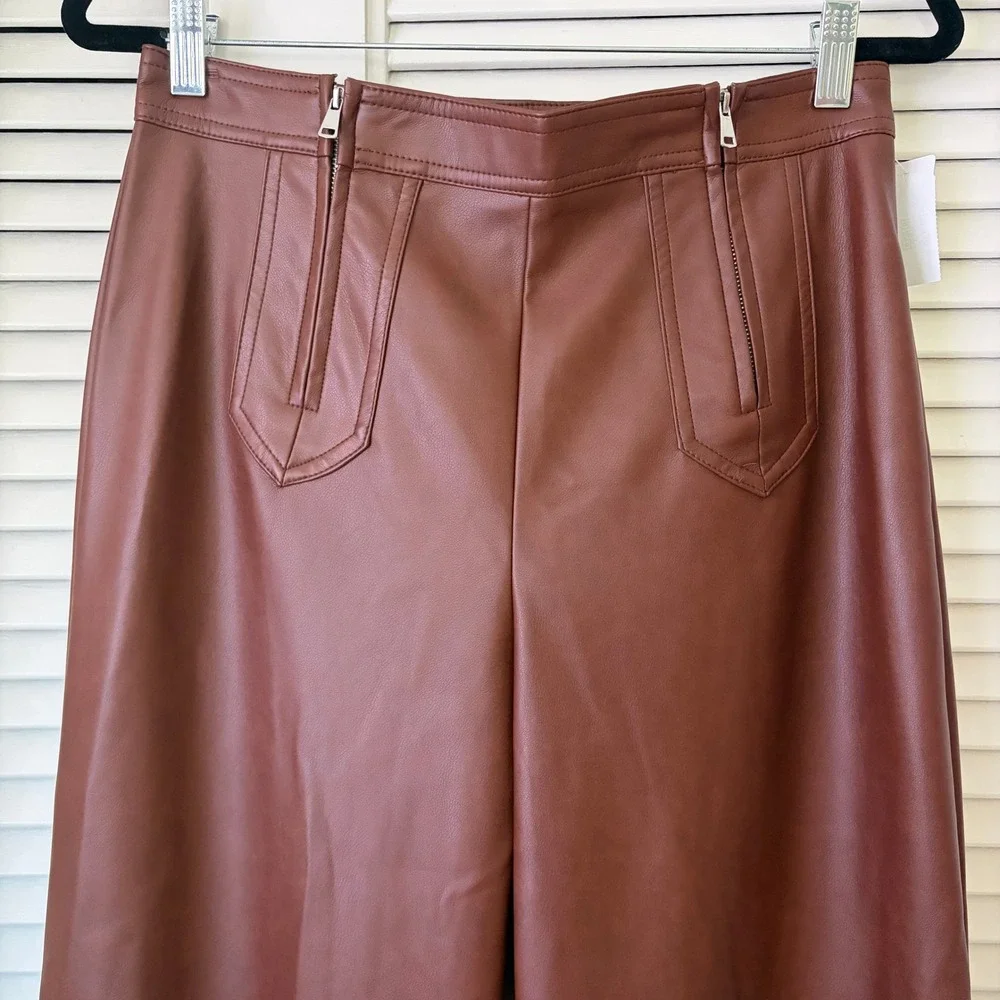 7 For All Mankind Cognac Brown Faux Leather Wide Leg Pants Women's 6 Trousers